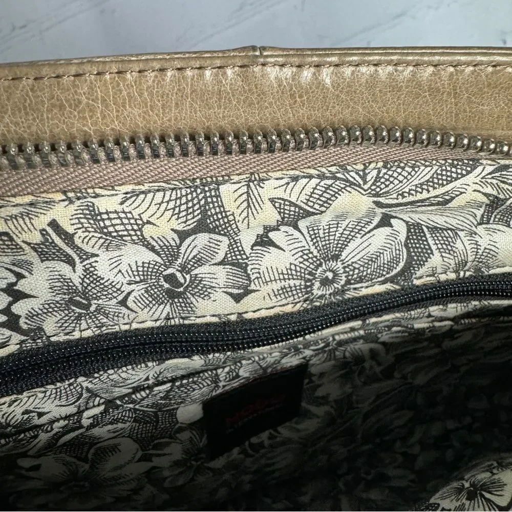 HOBO International Taupe Shiny Crackle Leather Clutch Shoulder Bag Every Day Bag